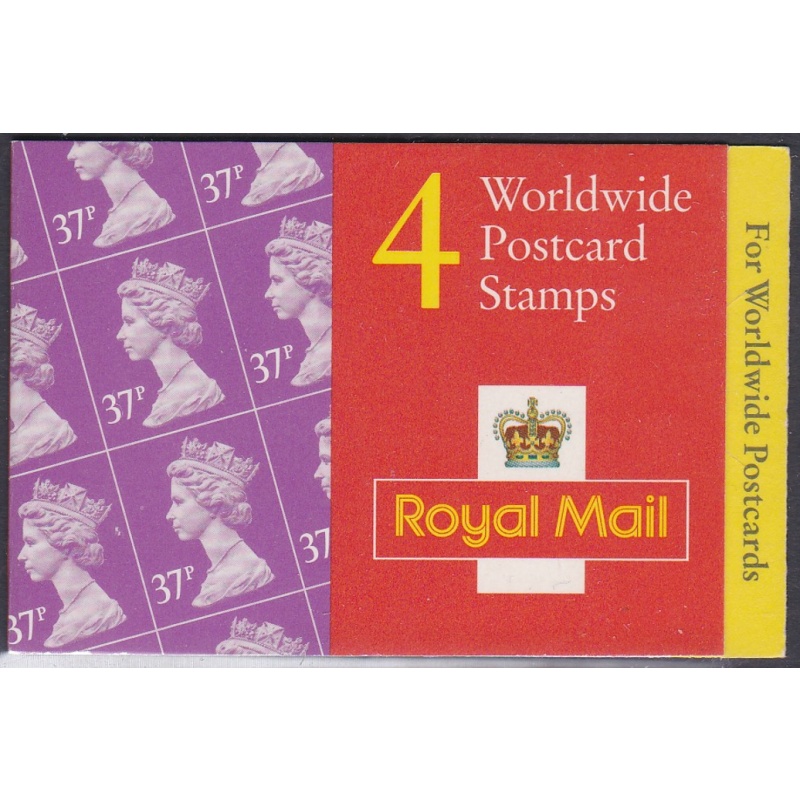 GL1 Barcode Booklet 4 x 37p Worldwide Postcard stamps - complete  - No Cylinder