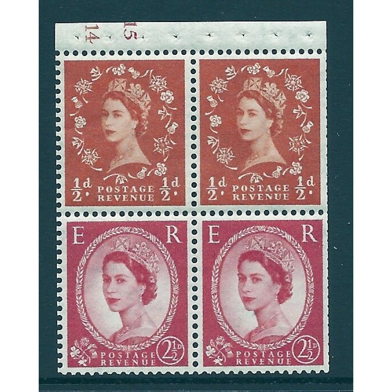 SB13a Wilding booklet pane crowns on white cyl E14 J15 perf I UNMOUNTED MNT MNH