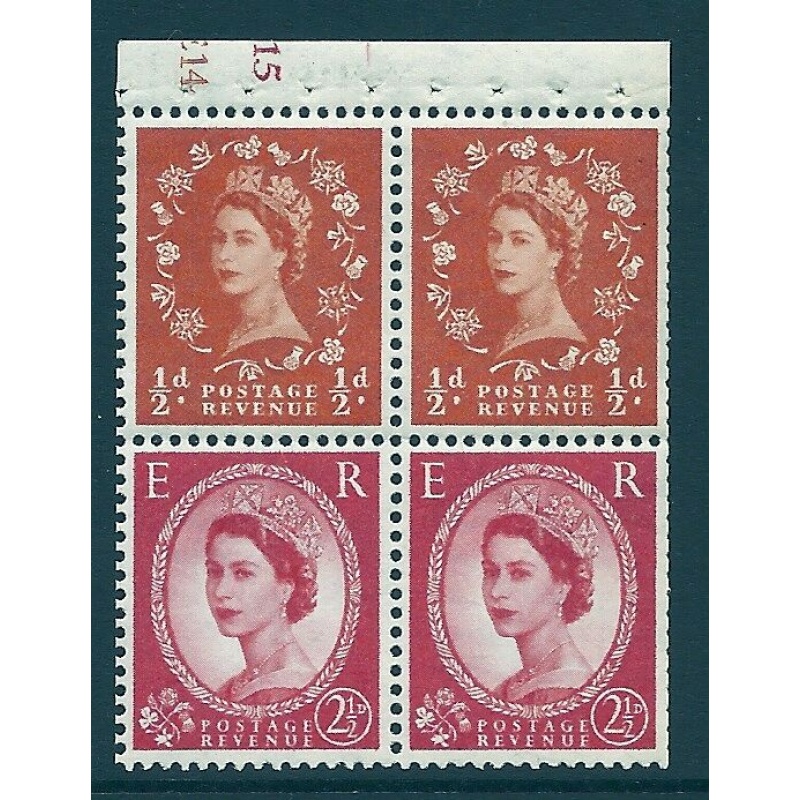 SB13a Wilding booklet pane crowns on white cyl E14 J15 perf I UNMOUNTED MNT MNH