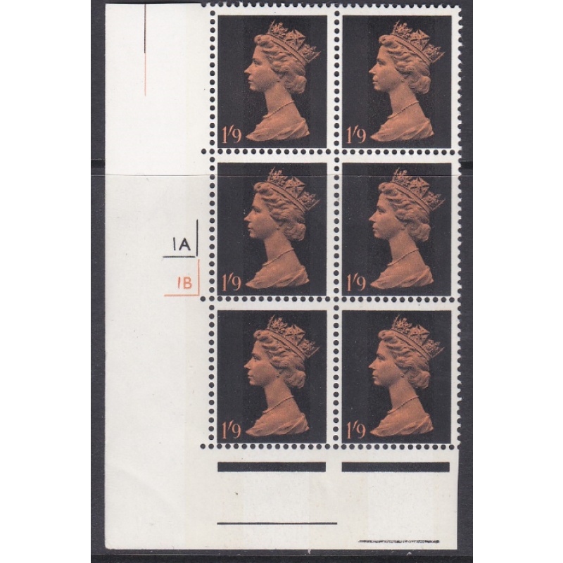 Pre-decimal Machin 1 9 GA 2B Head A Perf A Cylinder 1A1B ND Bright Orange - MNH