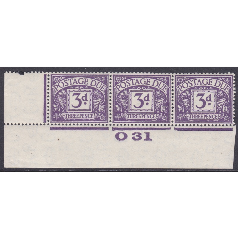 D14 3d Block Cypher Postage due Control O31 strip of 3 Imperf Unmounted Mint