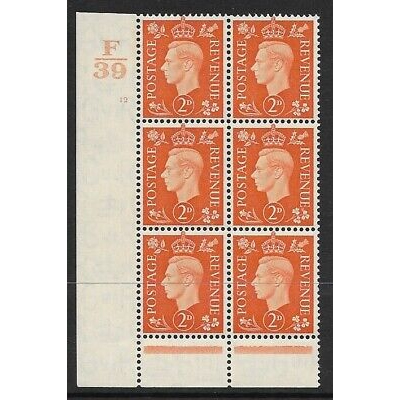 1937 2d Orange Dark colours F39 12 No Dot perf 6(I P) block 6 UNMOUNTED MINT MNH