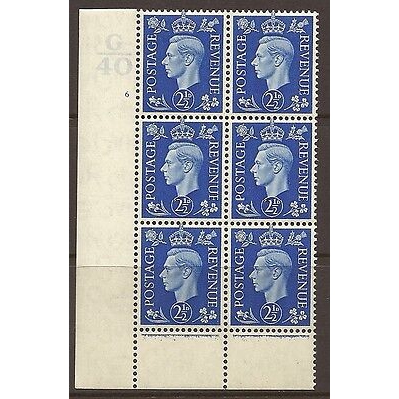 1937 2d Blue Dark colours G40 6 No Dot perf 6(I P) block 6 UNMOUNTED MINT MNH