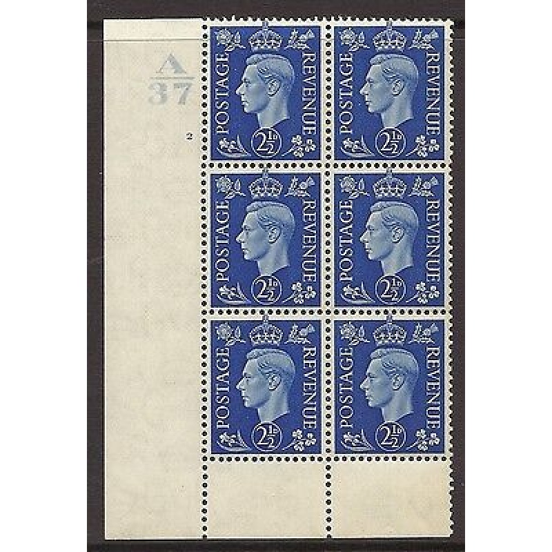 1937 2d Blue Dark colours A37 2 No Dot perf 6(I P) block 6 UNMOUNTED MINT MNH