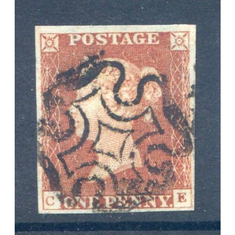 GB QV 1841 1d Red (CE) Fine used 4 Margin Black MX