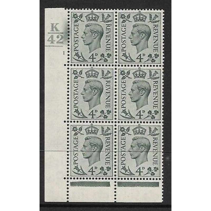 4d Grey-Green Cylinder K42 1 No Dot 1 Bar perf 6B(E P) UNMOUNTED MINT MNH