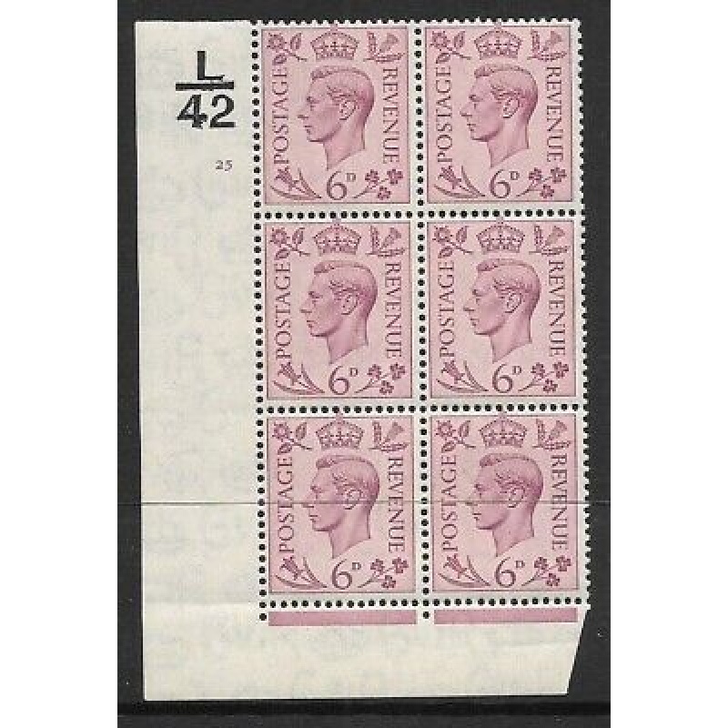 1938 6d Purple Dark colours L42 25 No Dot perf 2(I E) block 6 UNMOUNTED MINT MNH