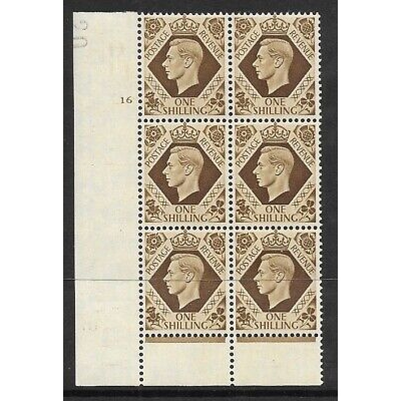 1939 1 - Bistre-Brown 16 No Dot perf 6B(I P) block 6 UNMOUNTED MINT