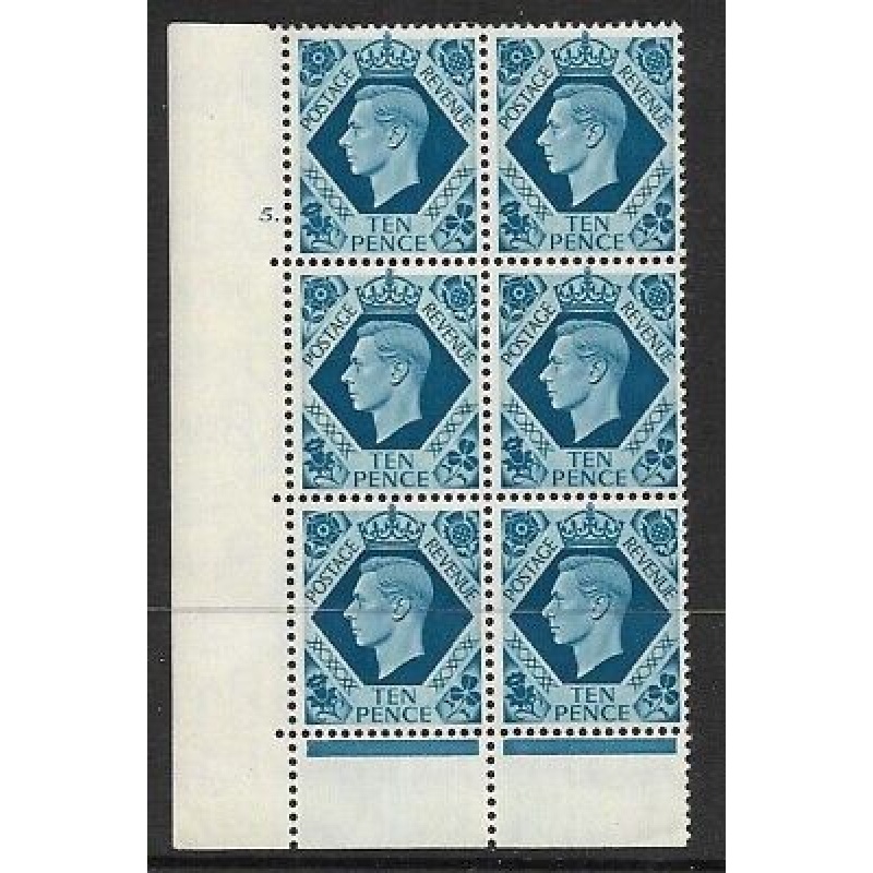 1939 10d Turquoise-blue 5 Dot perf 6B(E P) UNMOUNTED MINT MNH