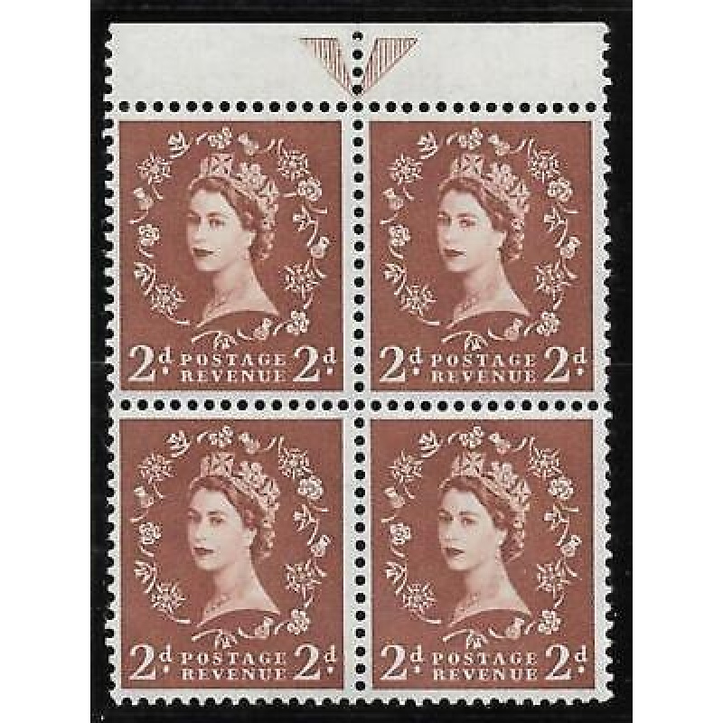 S38j 2d Wilding Edward Crown with Shamrock-diadem flaw block of 4 UNMOUNTED MINT