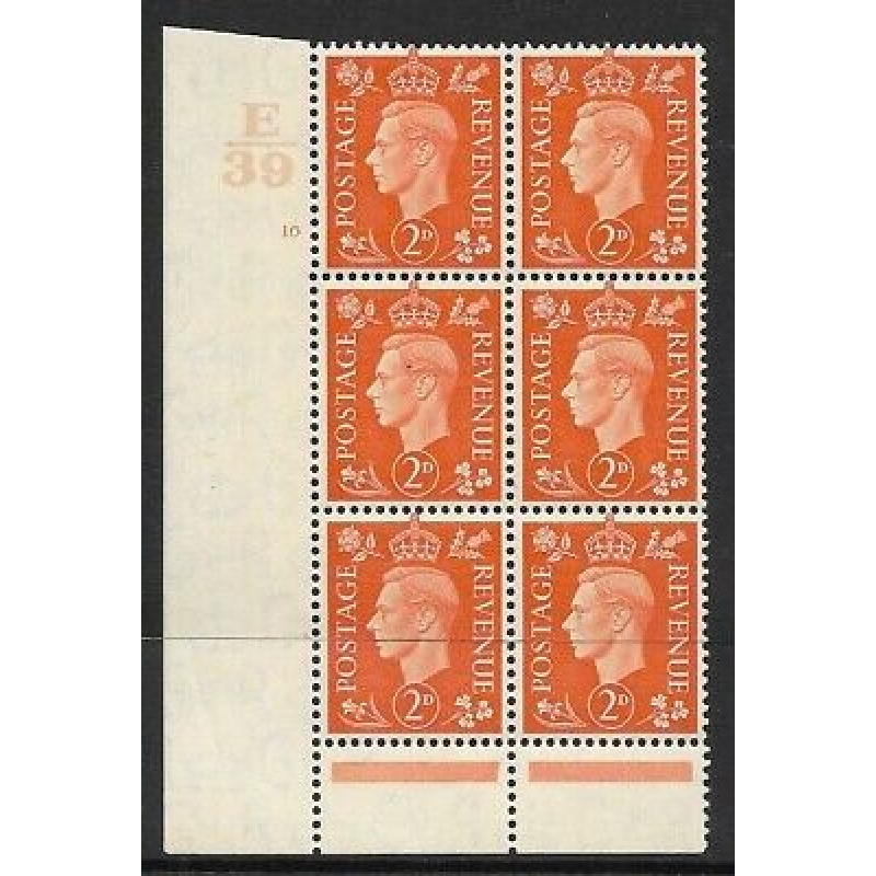 1937 2d Orange Dark colours E39 10 No Dot perf 6(I P) block 6 UNMOUNTED MINT MNH