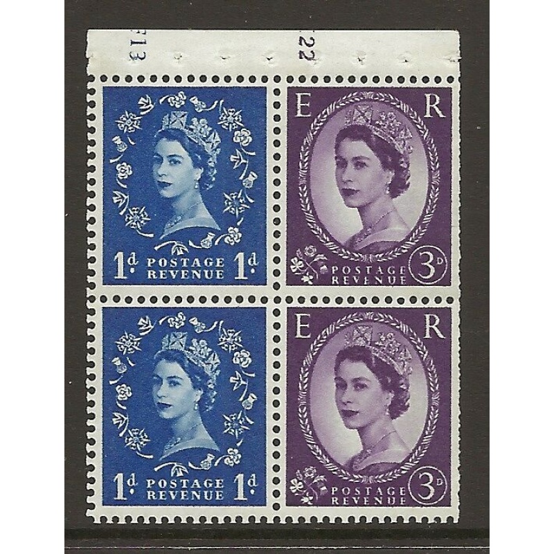 SB55 Wilding booklet pane 9.5mm Phos S W leftCyl F13 K22 UNMOUNTED MNT MNH