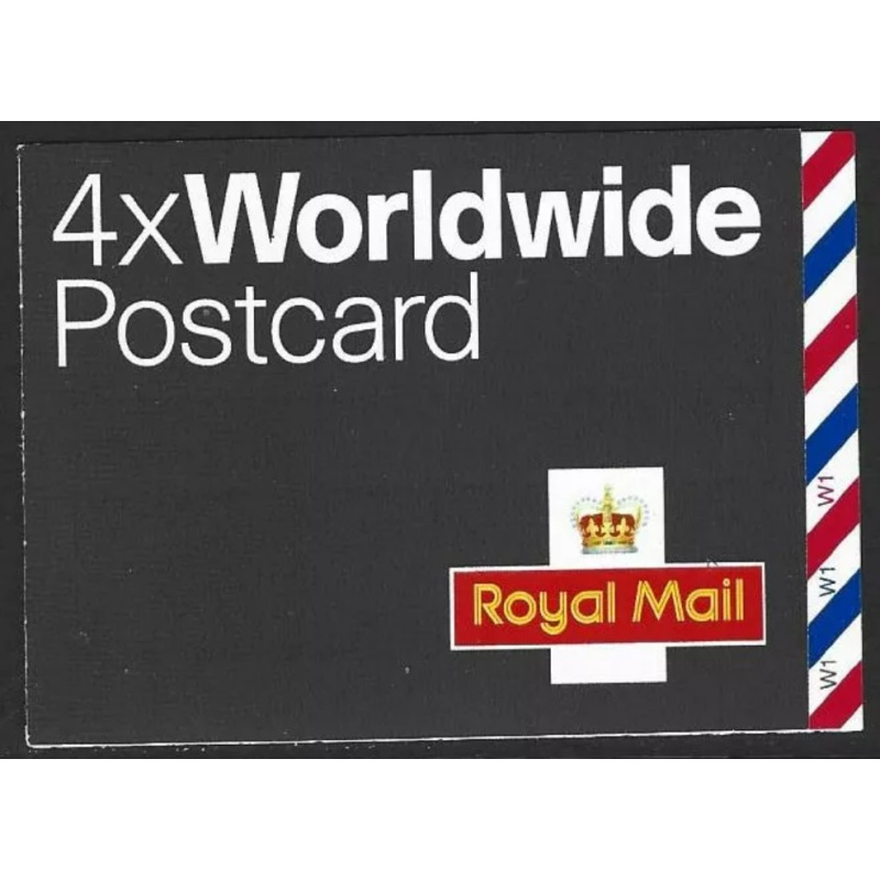 MJA1 Barcode Booklet 4 x Worldwide Postcard stamps - complete  - Cylinder W1W1W1