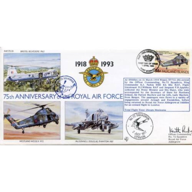 GB 1993 75th Anniversary RAF Flight Cover Signed Keith Parkes