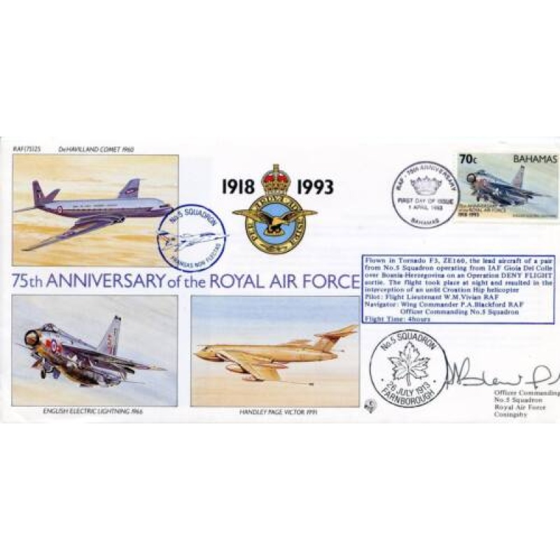 GB 1993 75th Anniversary RAF Flight Cover Signed