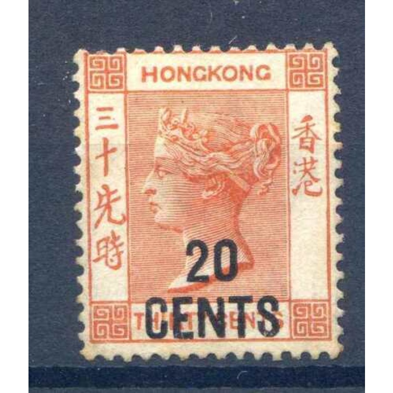 Hong Kong 1885 20c on 30c Orange Red SG40 Mounted Mint