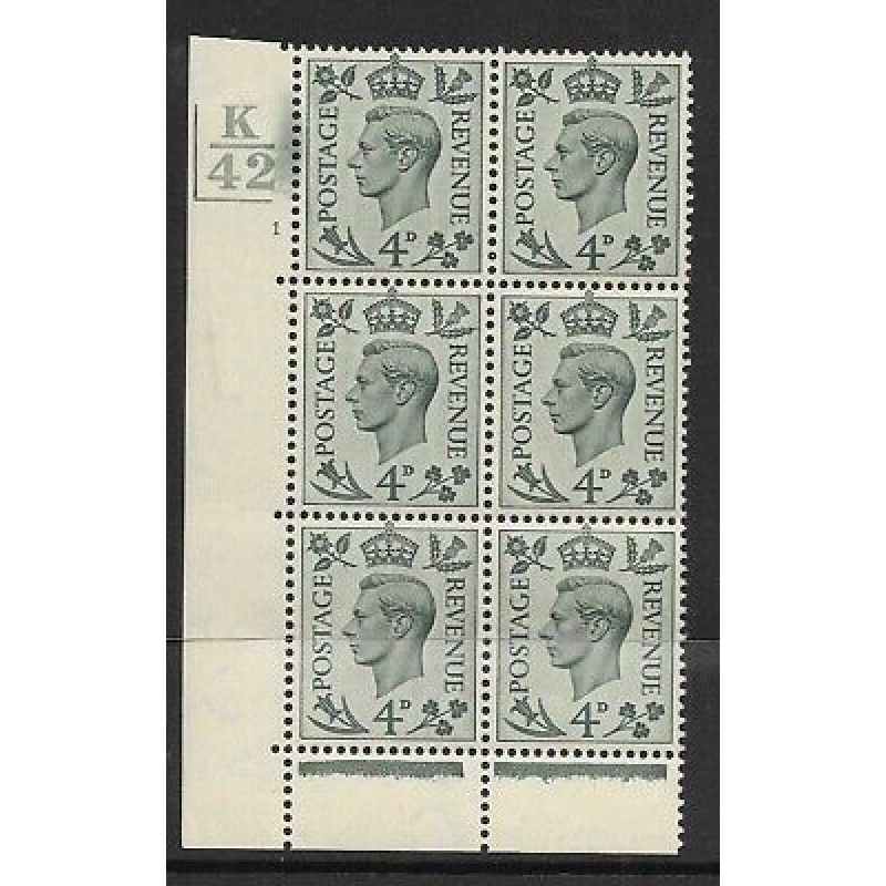 4d Grey-Green Cylinder K42 1 No Dot 2 Bars perf 6B(E P) UNMOUNTED MINT MNH