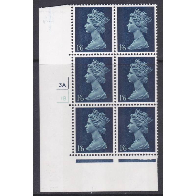 1 6 Pre-decimal Machin Indigo prussian blue PVA 2B head B perf A Cyl 3A1B No dot