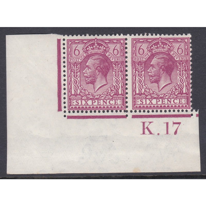 N26(-) 6d Deep bright reddish purple K17 imperf Wmk type III(3) mounted mint