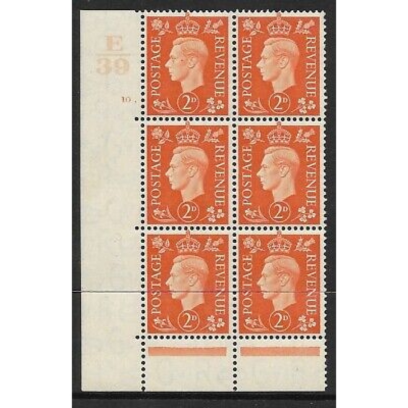 1937 2d Orange Dark colours E39 10 No Dot perf 6(E P) block 6 UNMOUNTED MINT MNH