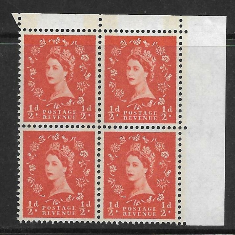 Sg S12a d Wilding Phos 1 x6mm NB right top corner block of 4 UNMOUNTED MINT