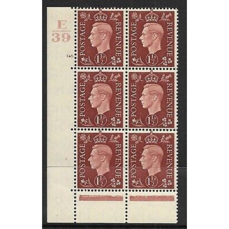 1937 1d Brown Dark colours E39 145 Dot perf 6B(E P) block 6 UNMOUNTED MINT