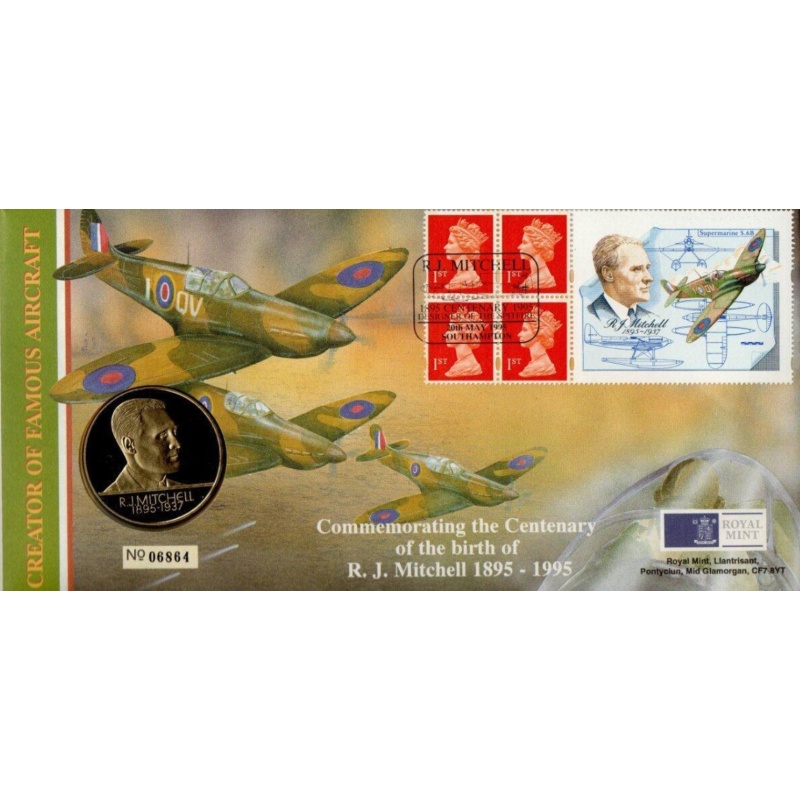 1995 centenary of the birth of R.J. Mitchell stamps coin cover