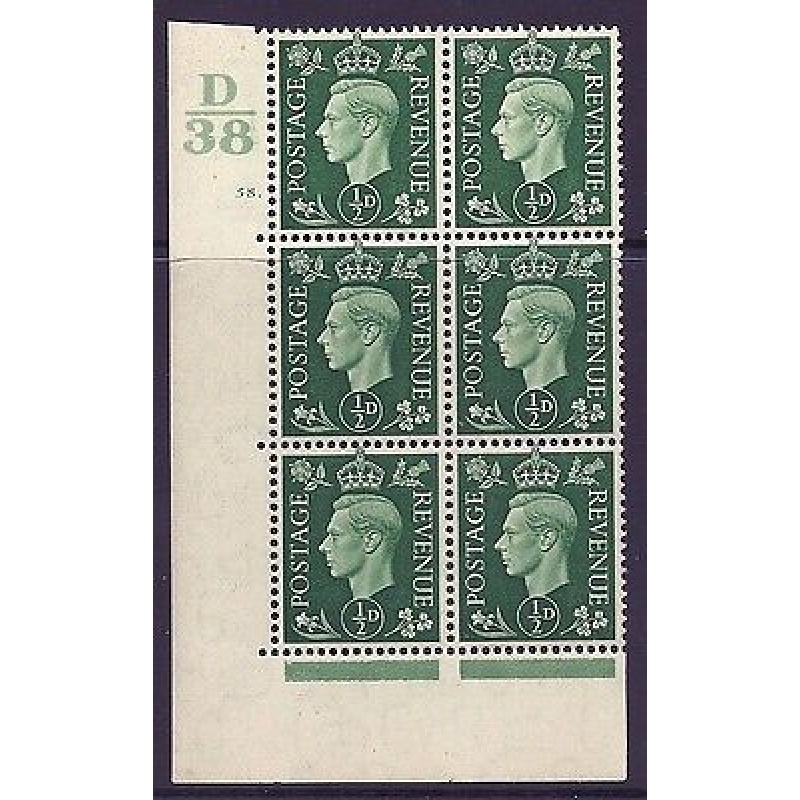 1937 d Green Dark colours D38 58 Dot perf 5(E I) block 6 UNMOUNTED MINT MNH