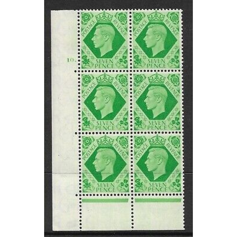 Sg 471 1939 7d Dark colours 10 Dot perf 6B block 6 UNMOUNTED MINT