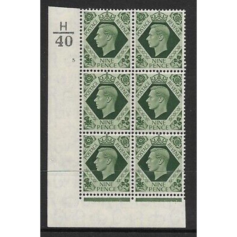 Sg 473a 9d Green Dark colours H40 3 No Dot perf 5(I E) block 6 UNMOUNTED MINT