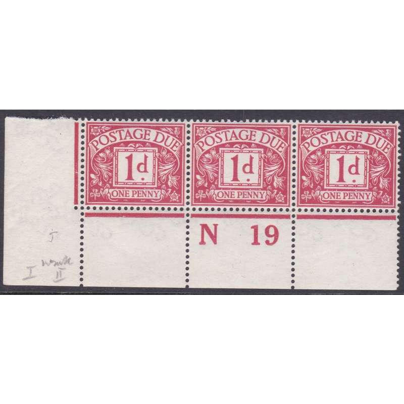 D2 1d Royal Cypher Postage due Control N 19 perf strip of 3 UNMOUNTED MINT