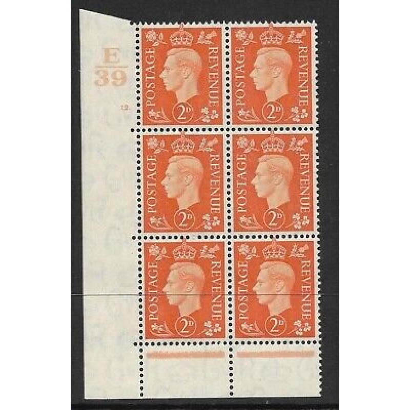 1937 2d Orange Dark colours E39 12 Dot perf 6B(E P) block 6 UNMOUNTED MINT MNH