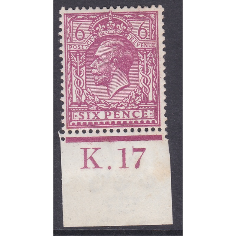 N26(-) 6d Bright Reddish Purple Royal Cypher Control K.17 Imperf MOUNTED MINT