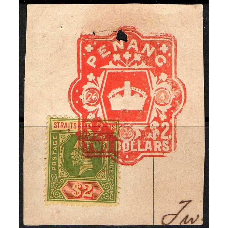 Straits Settlements -  green and red fiscally used