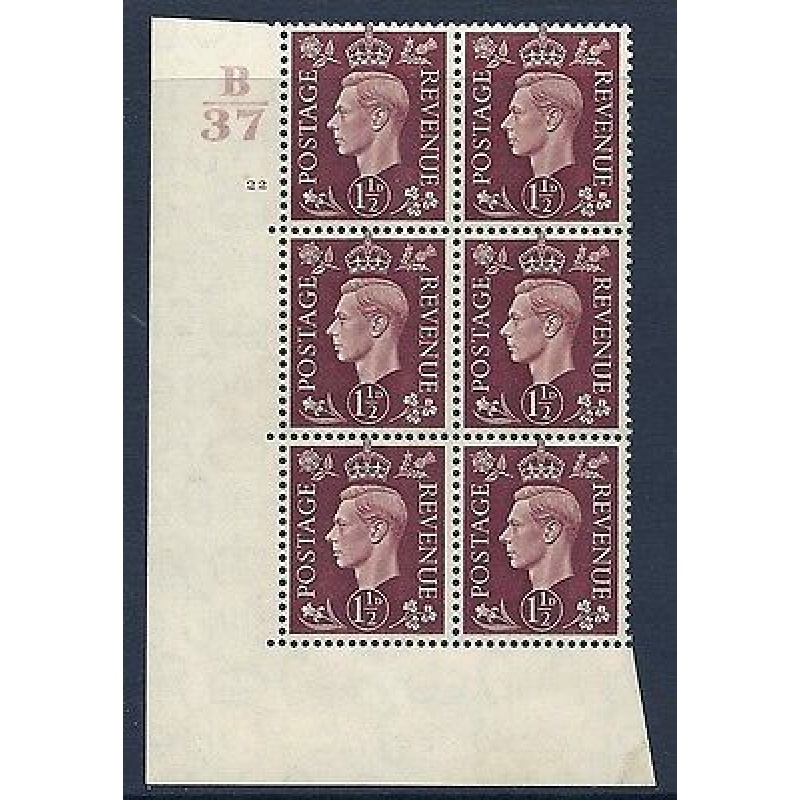 1937 1d Brown Dark colours B37 22 No Dot perf 5(E I) block 6 UNMOUNTED MINT MNH