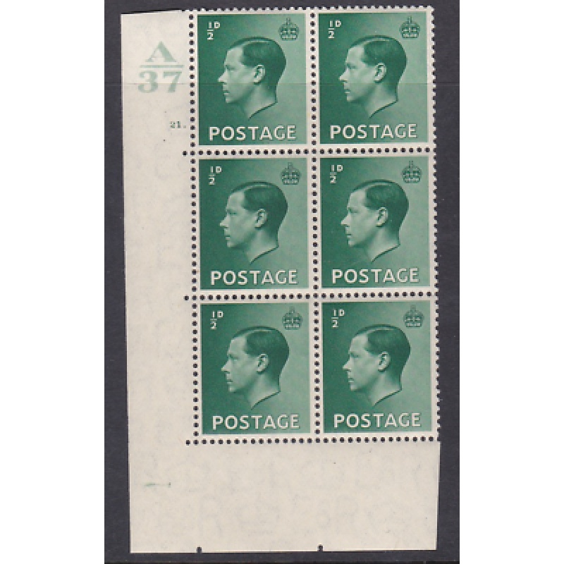 d Edward VIII A37 Cylinder Block - 21 Dot UNMOUNTED MINT