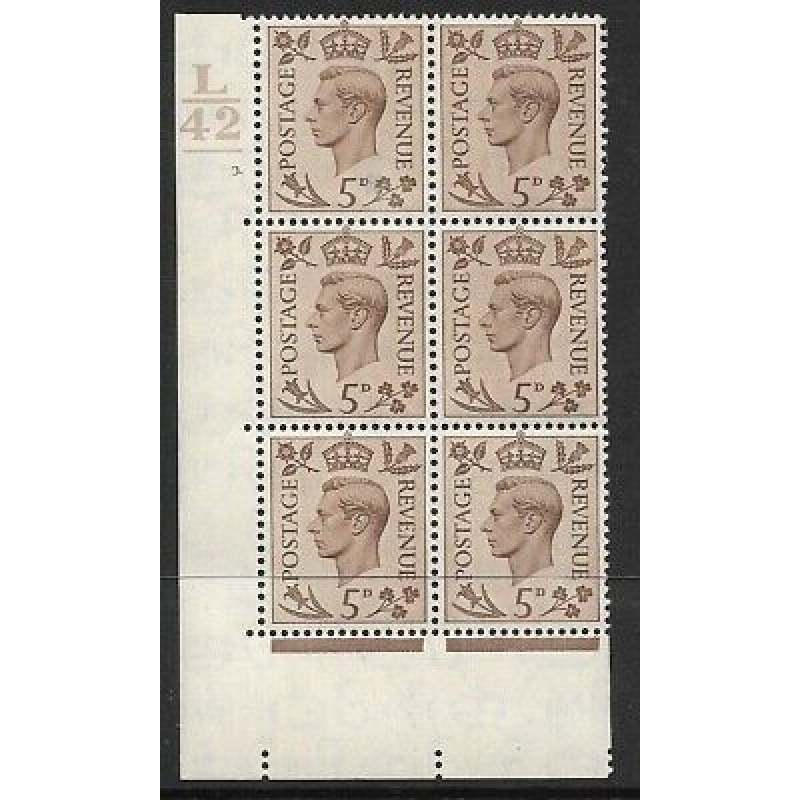 5d Brown Dark colours L42 1 Bar 3 Dot perf 5(E I) block 6 UNMOUNTED MINT MNH