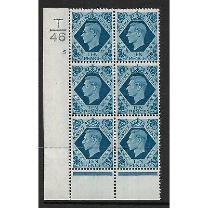 1939 10d Turquoise-blue T46 5 No Dot perf 6(I P) UNMOUNTED MINT