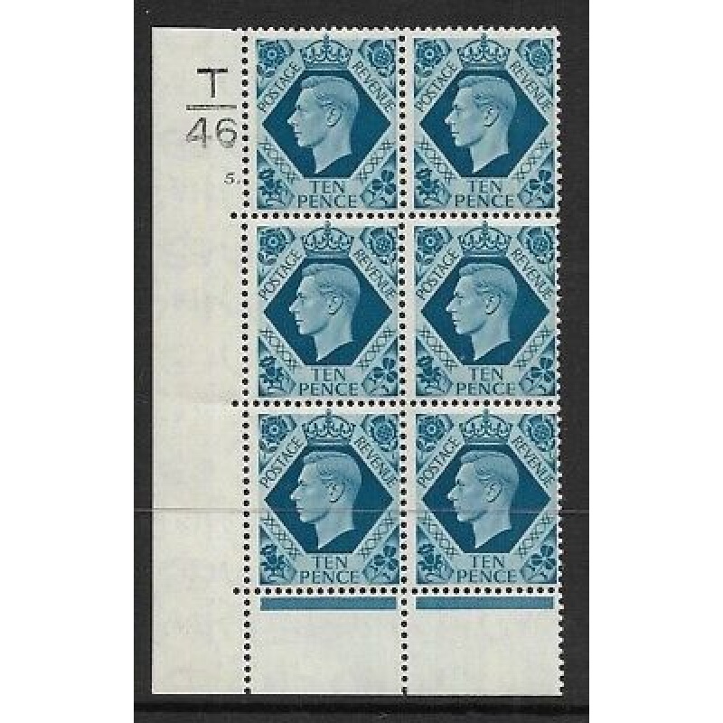 1939 10d Turquoise-blue T46 5 Dot perf 6B(E P) UNMOUNTED MINT