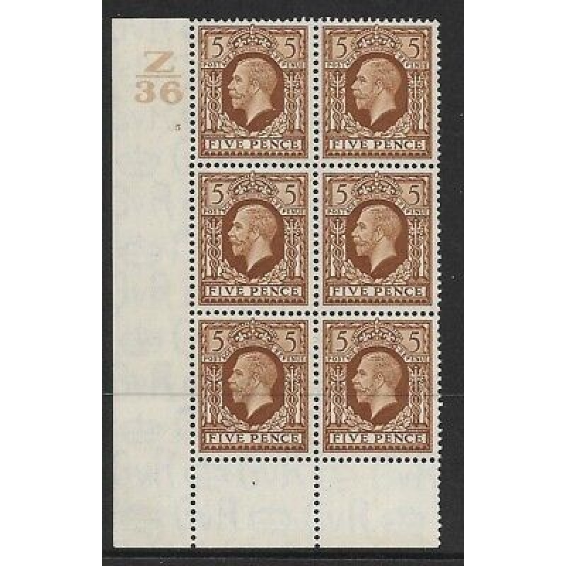 1934 5d Photogravure Cyl block of 6 Z36 5 No Dot PERF 6 UNMOUNTED MINT