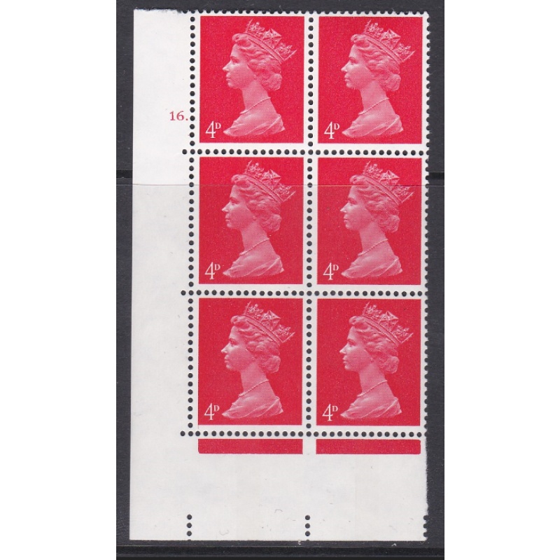 Pre-decimal Machin 4d Vermilion PVA CB Head B Perf A Cylinder 16 Dot - MNH