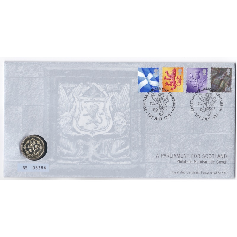 1999 FDC 1 coin cover Lion Parliament Scotland no. 8284 MINT condition