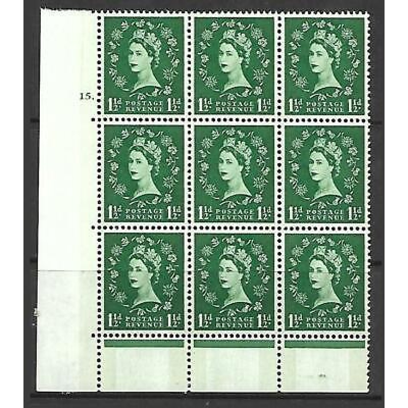 1d Wilding Green Phosphor 15 Dot perf C(E P) UNMOUNTED MINT MNH