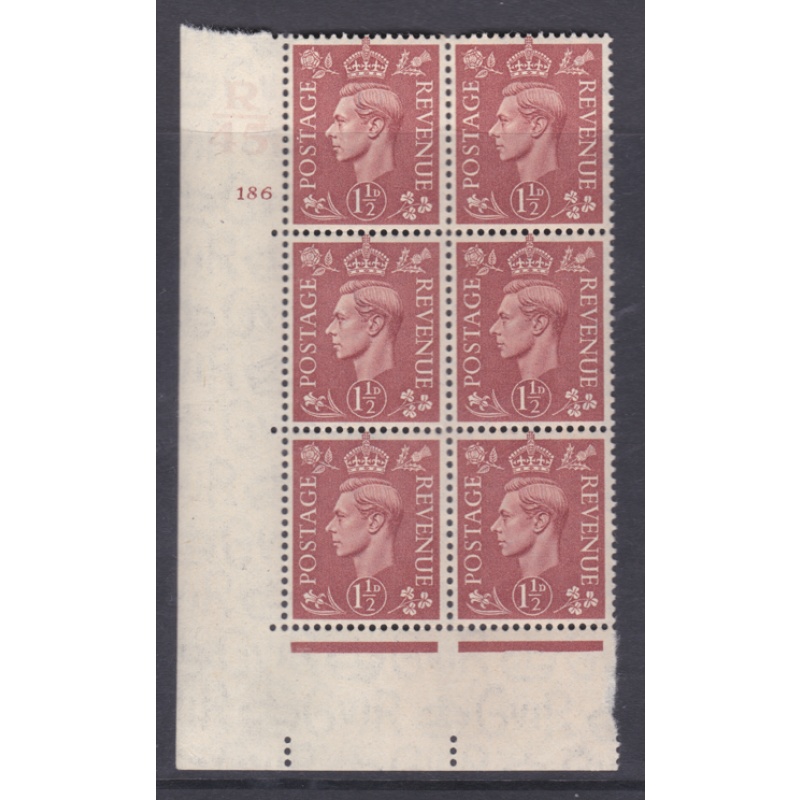 1937 1d Brown R45 186 No Dot perf 5(E I) block 6 UNMOUNTED MINT MNH