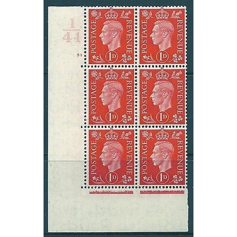 1937 1d Red Dark colours I41 51 No Dot perf 5(E I) block 6 UNMOUNTED MINT MNH