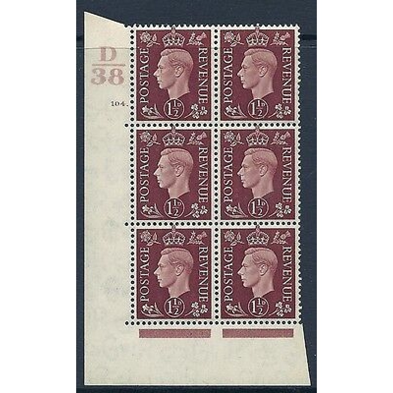 1937 1d Brown Dark colours D38 104 Dot perf 5(E I) block 6 UNMOUNTED MINT MNH