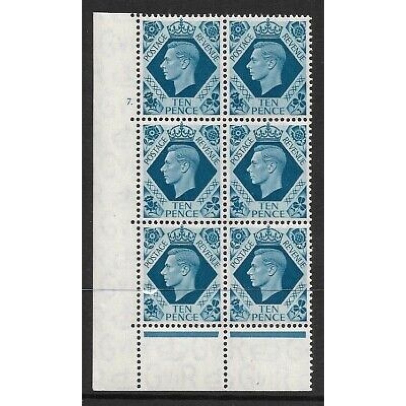 1939 10d Turquoise-blue Cyl 7 Dot perf 6B(E P) UNMOUNTED MINT