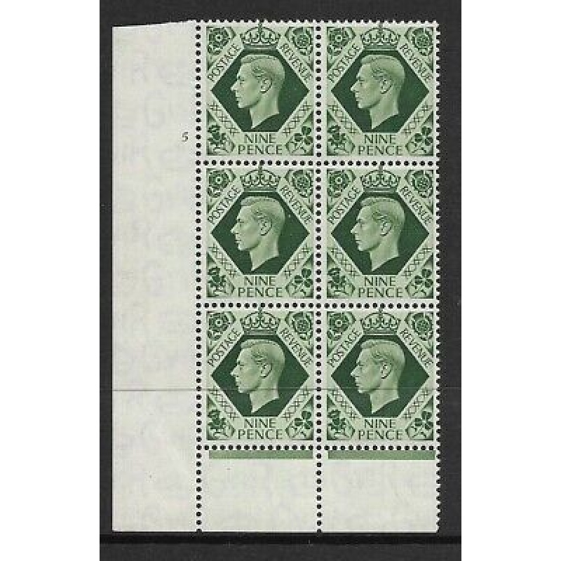 9d Dark colours 5 No Dot perf 6(I P) block 6 UNMOUNTED MINT