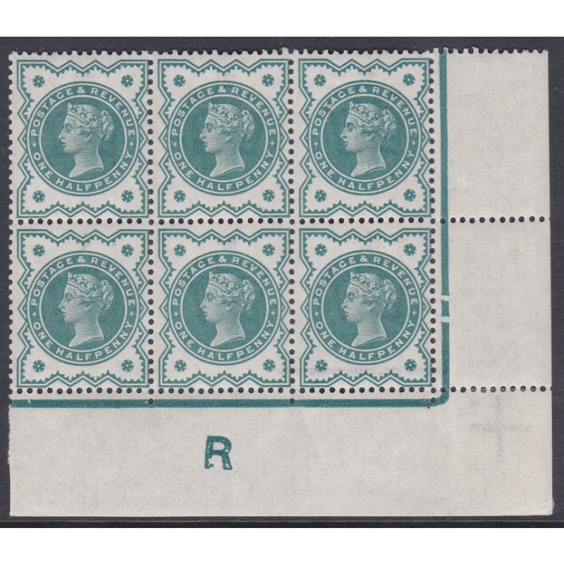 d Green Jubilee control R block of 6 perf type E Mounted in margin U M