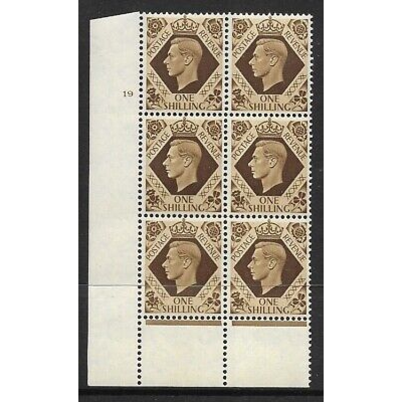 1939 1 - Bistre-Brown 19 No Dot perf 6(I P) block 6 UNMOUNTED MINT